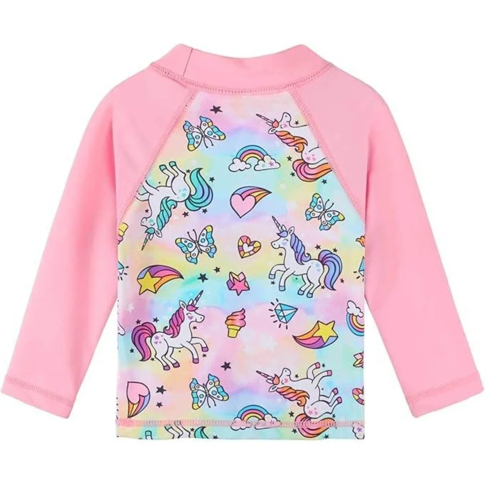 Kids Girls Pink Unicorn Rainbow Rash‎ Guard Swimsuit Set 12M UPF 50+